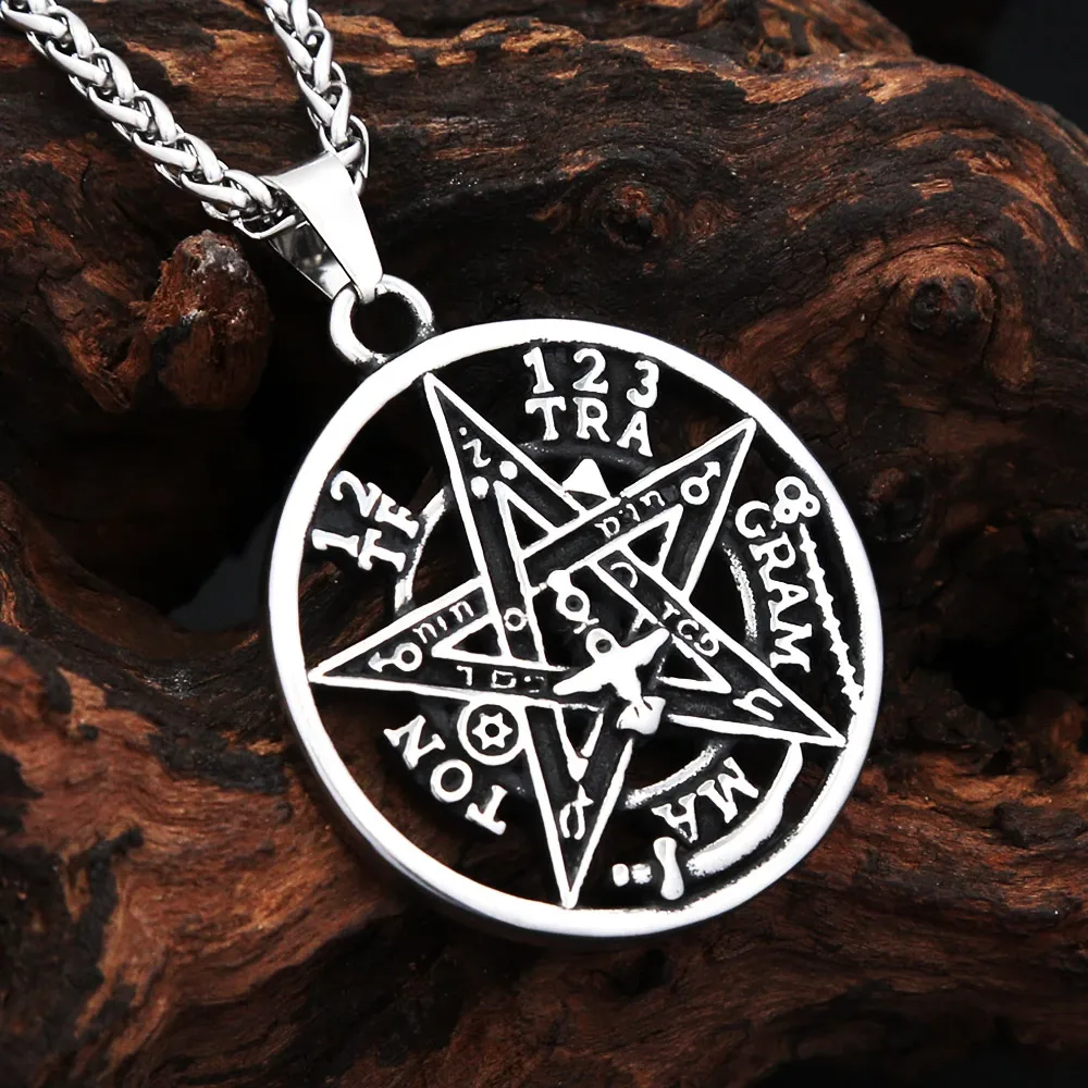Vintage Punk Witchcraft Pentagram Stainless Steel Pendant Necklace Solomon Rune Men And Women Fashion Jewelry Halloween Gift