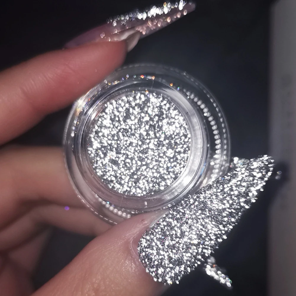 1 Jar Reflective Silver Diamond Powder Nail Glitter Holographic Micro Drill Dazzling Dust Chrome Pigment Manicure  Decoration