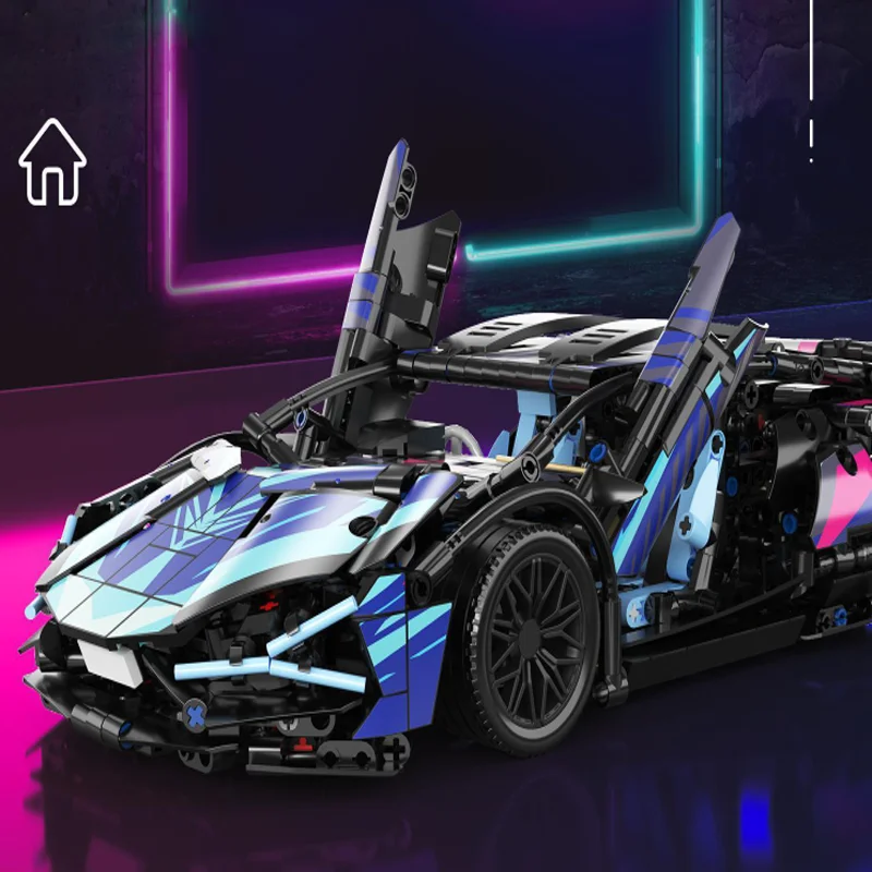 1280PCS Technical 1:14 Black Purple Sport Car Building Blocks Assemble Racing Vehicle Bricks Toys Birthday Gift For Kid Boy