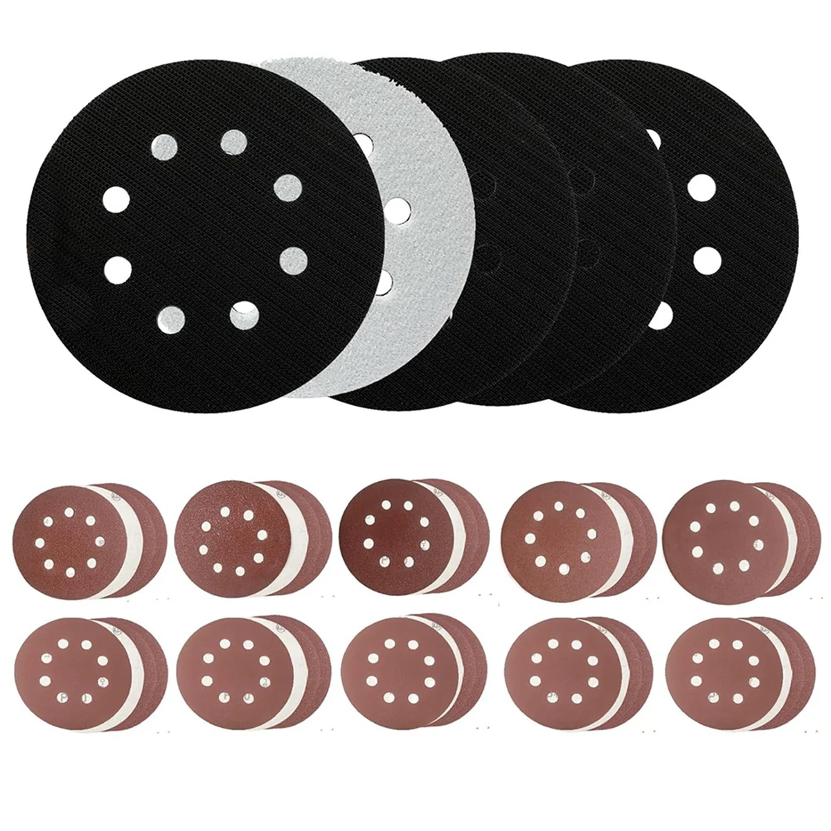 5PCS 5 Inch 8 Holes Foam Sanding Pads for Orbital Sander Hook and Loop Buffer Backed Cushion with 40PCS Sanding