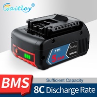 Waitley 18V 5.0Ah Rechargebale Replacement Li-ion Battery For Bosch 18Volt Power Tool BAT609 BAT610 BAT618 17618 25618-01 GSB 5A