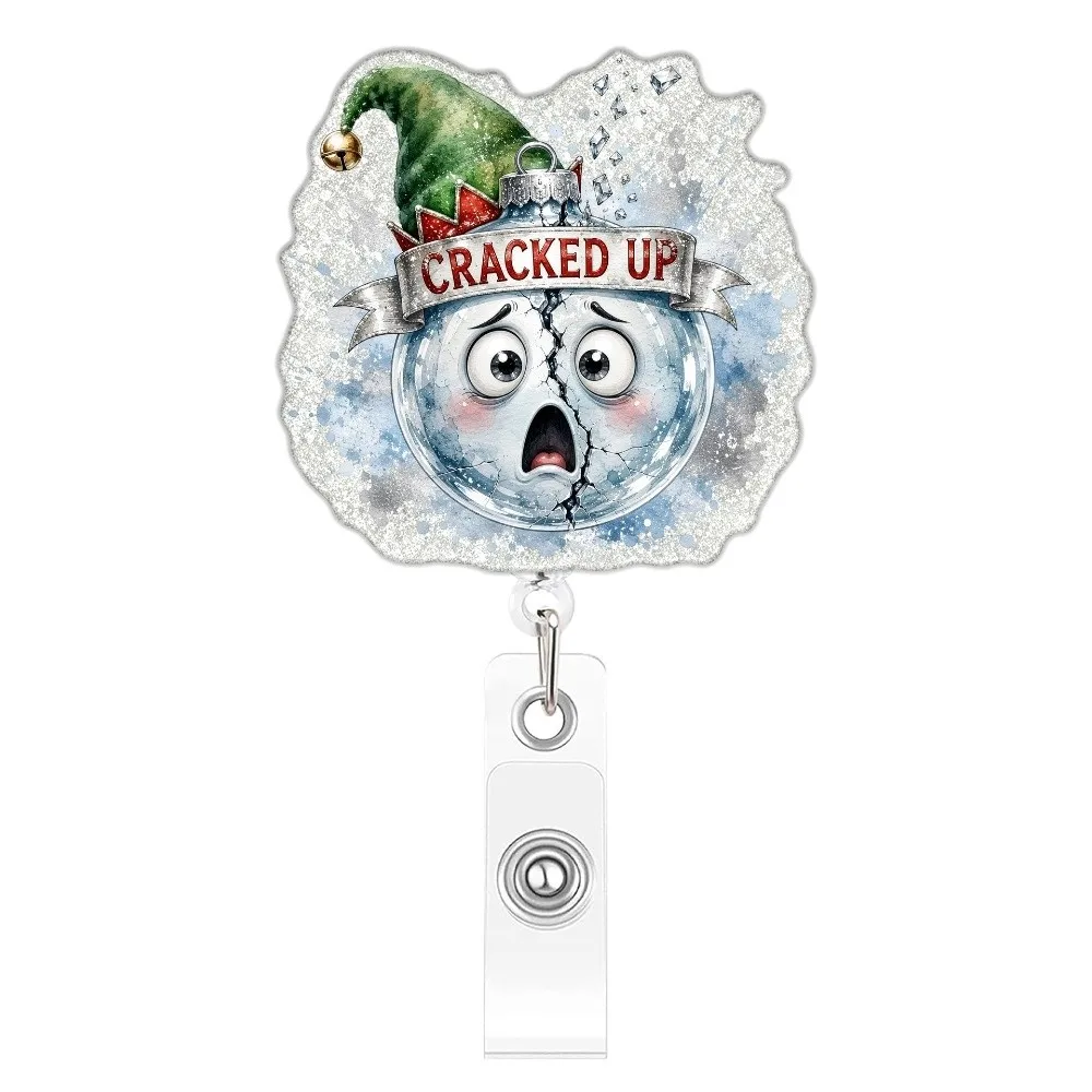Acrylic Christmas Badge Reel Santa Claus Snowman Elk Retractable Badge Holder Xmas Decoration Glitter Shiny ID Card Holder