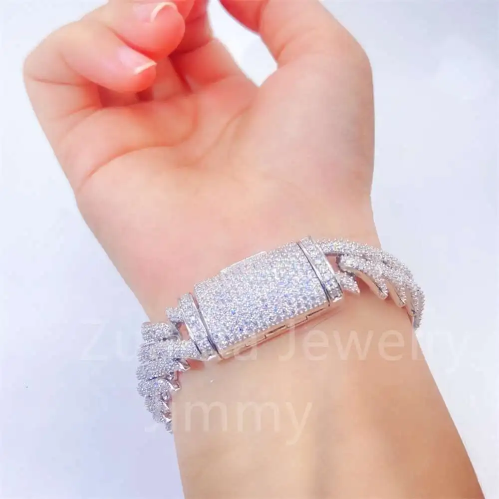 16mm Width Vvs Moissanite Diamond Hiphop Men Bling Bracelets Diamond Men