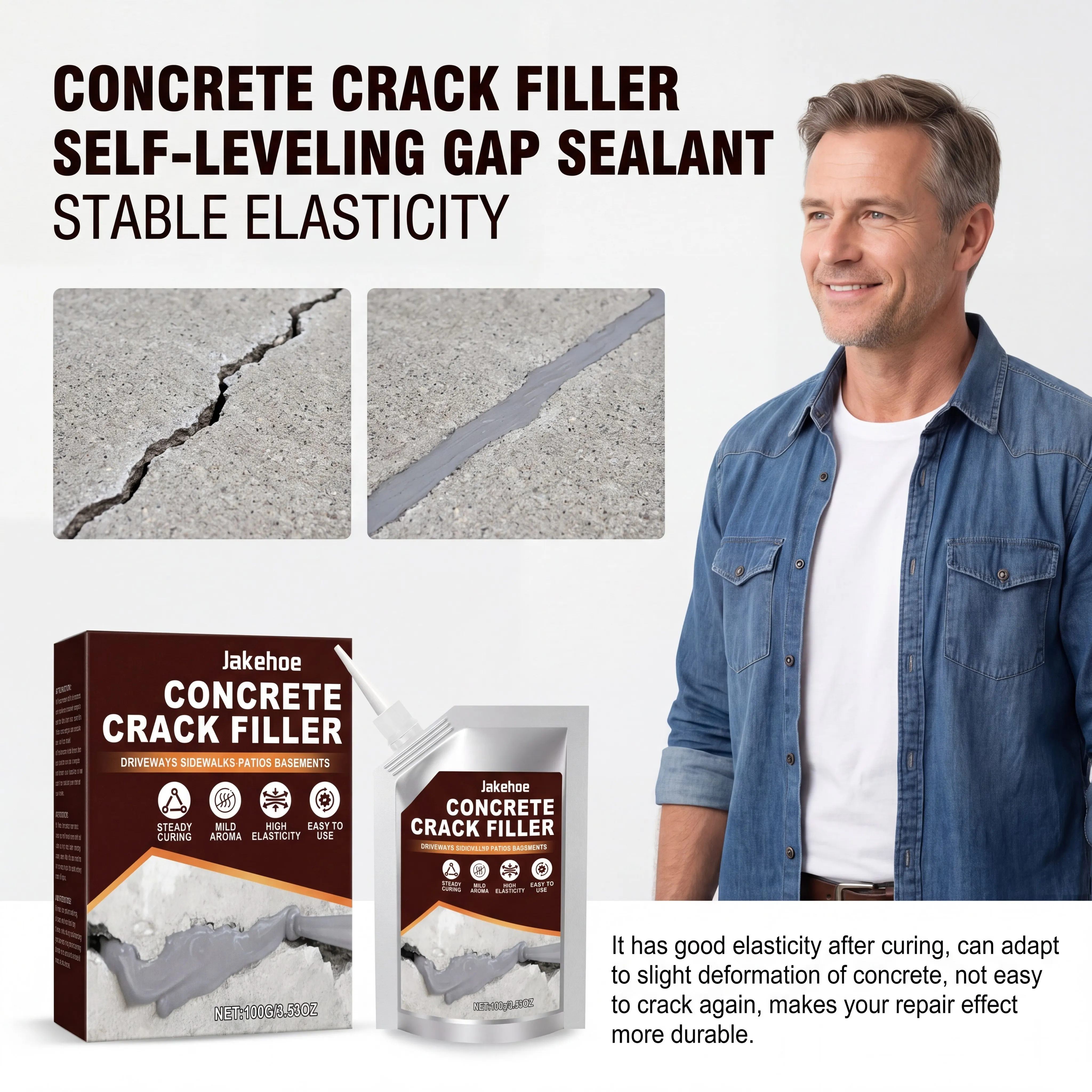 Driveway Crack Filler Concrete Repair Kit Self Leveling Caulk Sidewalk Sealer Gap Filler Waterproof 100g Home DIY Repair