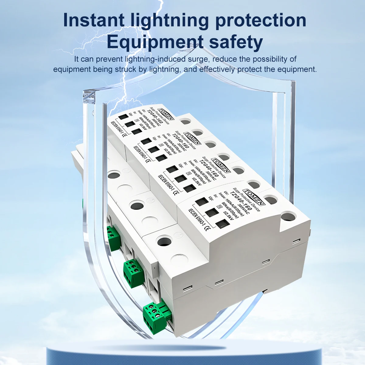 TOMZN AC 385V SPD 4P 120KA 160KA 200KA surge protective device High Current Din Rail T2 Telecommunication Remote-Signaling