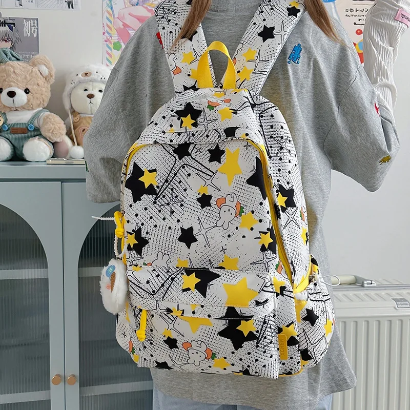 حقيبة ظهر ذات سعة كبيرة مع نجوم مطبوعة عصرية، حقيبة ظهر متعددة الاستخدامات لطلاب المدارس الثانوية للنساء #3