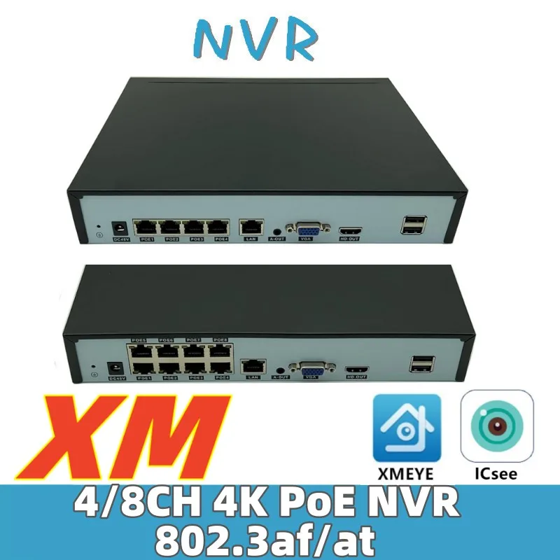 4/8CH 4K PoE Ports NVR H.265 Network Digital Video Recorder For IP Camera ONVIF VMS XMEYE ICsee 1 SATA Max 14TB P2P RTSP