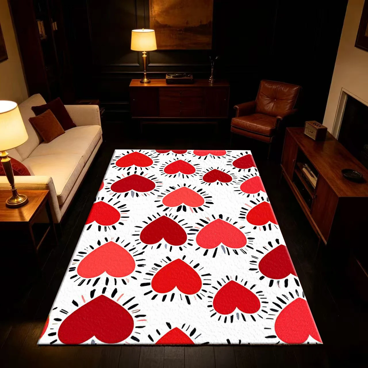 Cute Hand-Drawn Red Heart Doodle Seamless Pattern Carpet Floor Non-Slip Mat