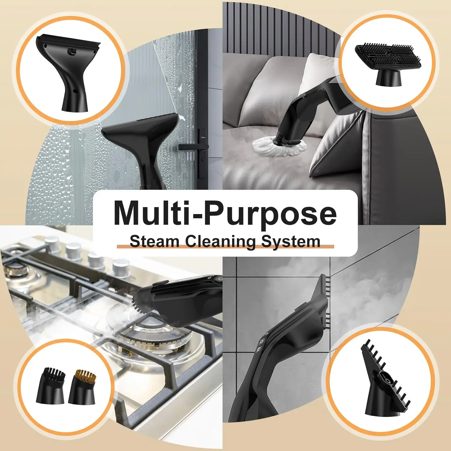 Паровая швабра 17-в-1 с ручным чистящим устройством, отпариватель для пола с двумя стержнями для паркетной древесины, плитки и затирки — 2 режима
