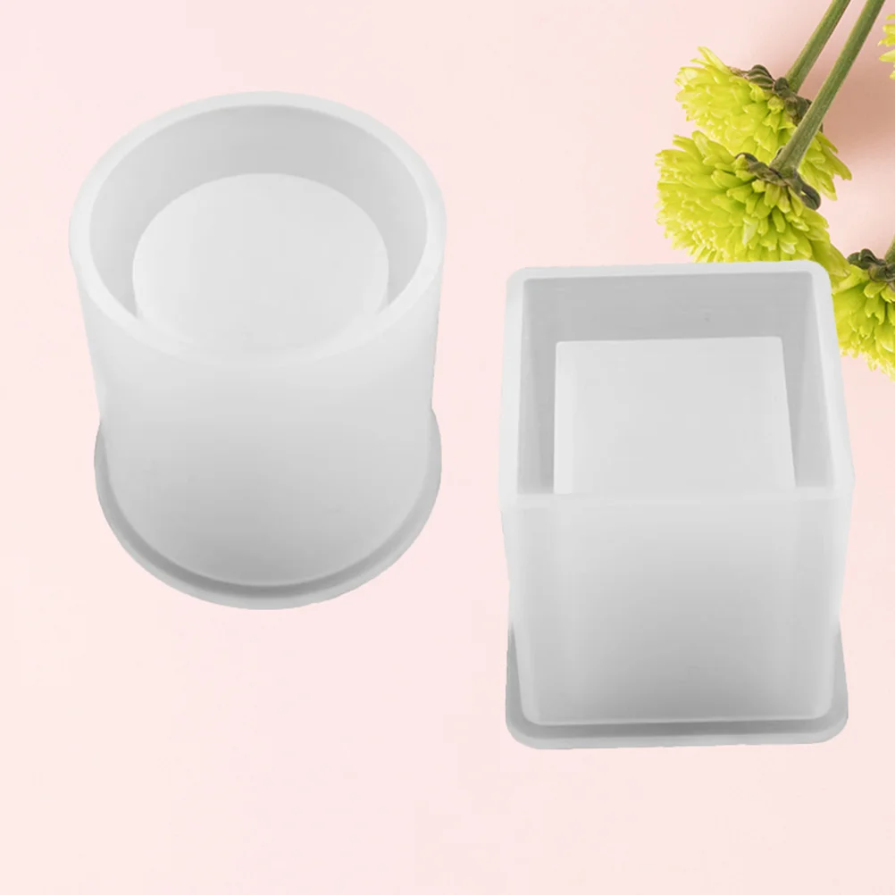 

2 Pcs DIY Flower Pot Molds Cube and Cylinder Silicone Pen Holder Square Resin Planter Cake