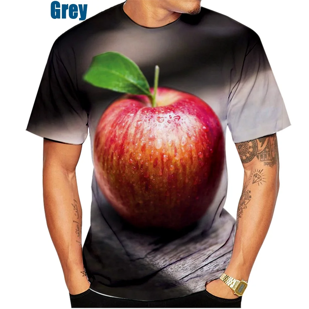 Men's Trendy Novelty Huge Red Apple 3D  PrintedT‑Shirt Realistic Fruit Graphic Casual and Breathable Streetwear Short Sleeve Tee