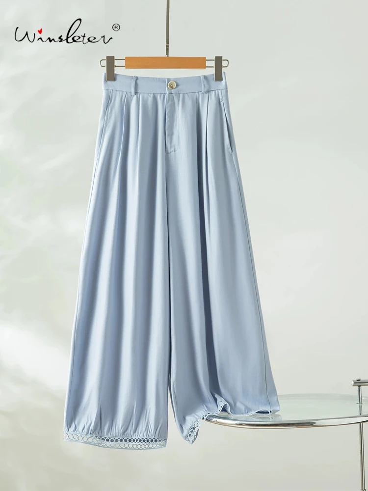 

Winsleter-100%Spun Silk Elegant Trousers, Elastic Waist Lace Hollowed-out, Women Casual Bloomers Pants, 2026 Summer New B65005CC