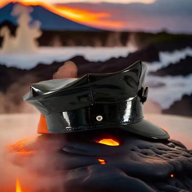 HongLuan  Laser Leather Captain Hat Rhinestone & Military Caps for Woman, Rave Festivals Accessories ＆ Party Cap Man Cosplay Fem