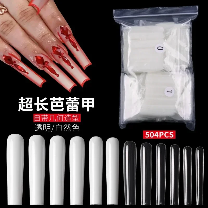 Cross Border New Super Long Ballet False Nail Full Fit Coffin Trapezoidal Transparent Sheet