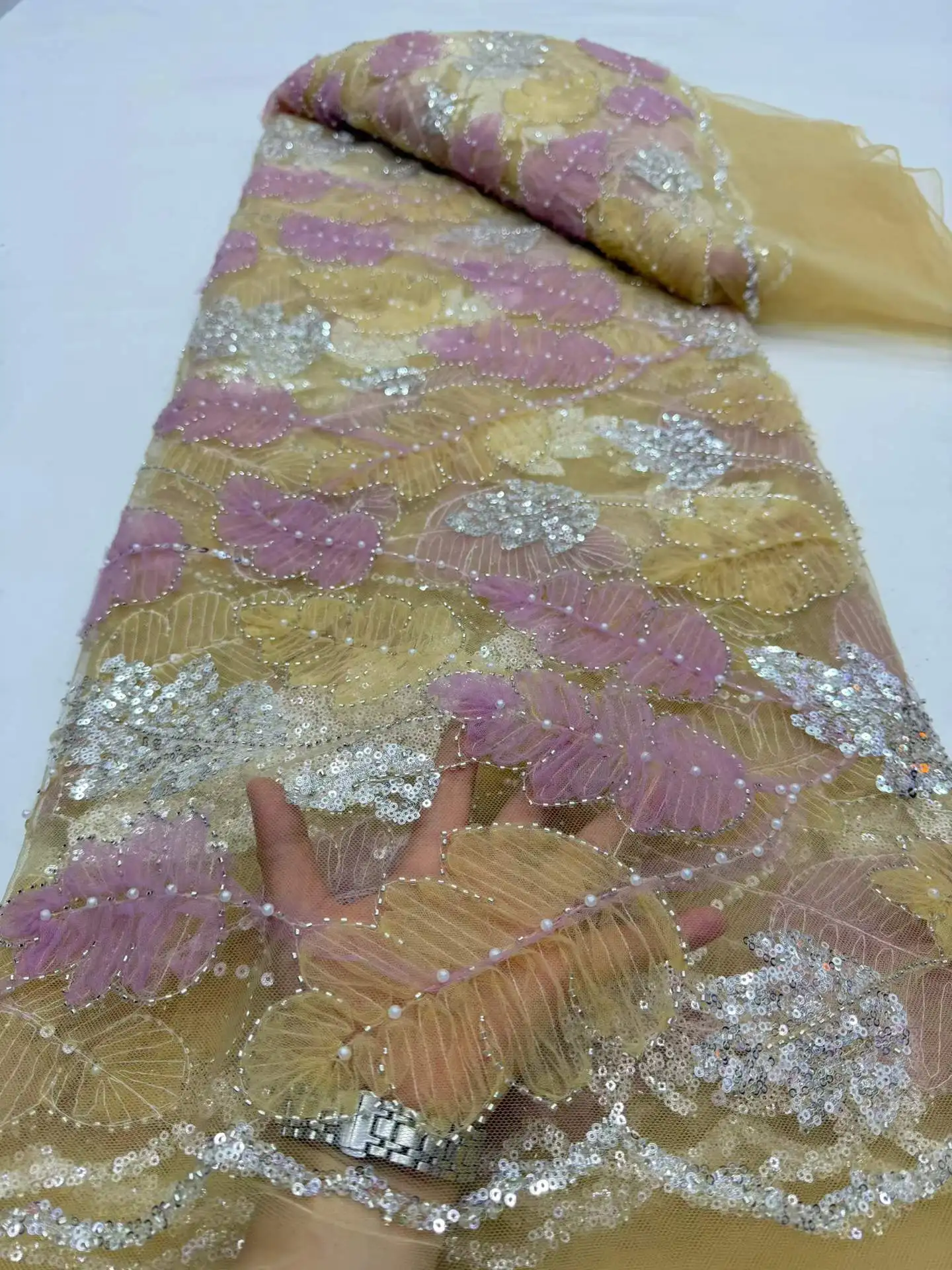 

African Beads Groom Tulle lace Fabric 5 Yard 2026 High Quality Sequins Embroidery French Tulle Laces For Nigeiran Party Sewing