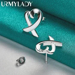 URMYLADY 925 Sterling Silver Heart Stud Earrings For Women Wedding Party Fashion Jewelry