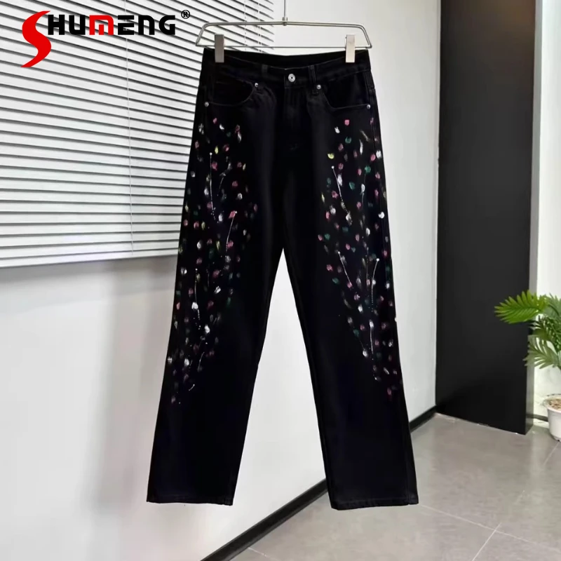 Jean droit homme 2026 nouvelle collection printemps, style urbain, design graffiti personnalisé peint à la main, confortable et polyvalent