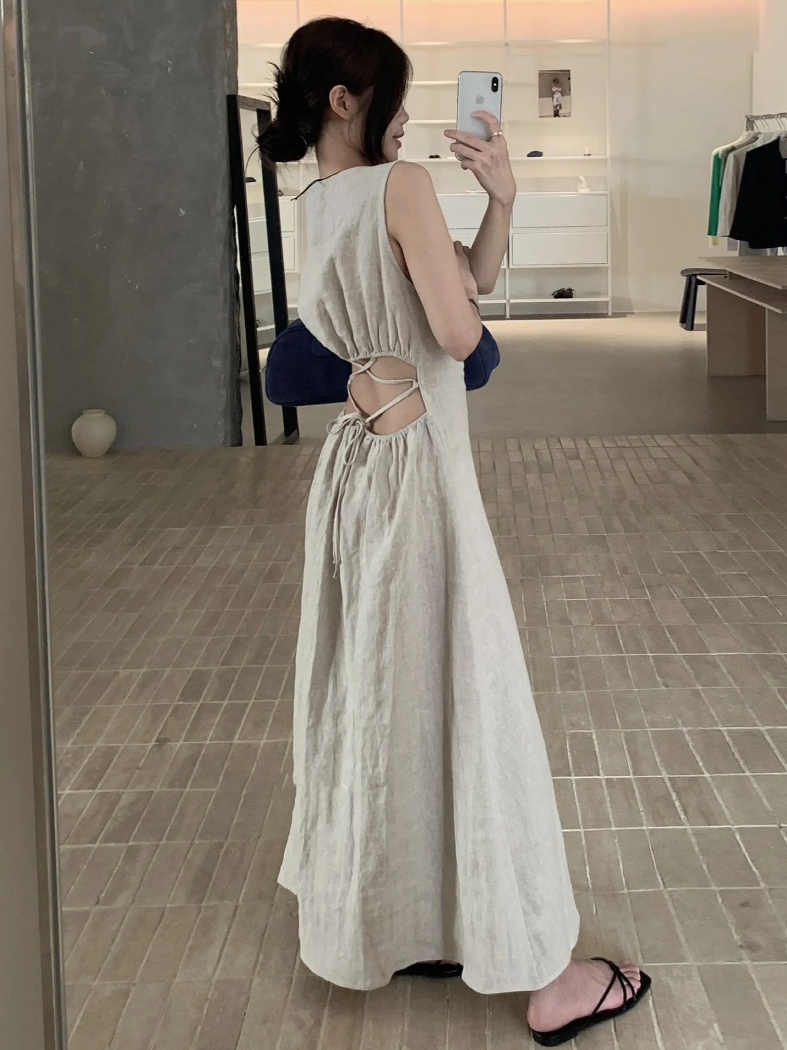 Korean Sle V-Ne Bal Hollow out Long Dr Women's Summer Vest Dr Holiday Vibes Svel Gown with Belt