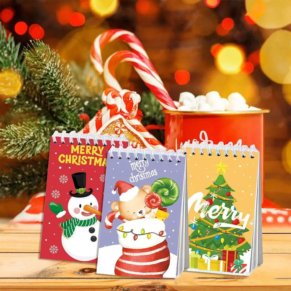 8PCS/Set Colorful Paper Christmas Notebook Portable Vertical Flip Xmas Notepads Blank Inner Pages Loose leaf Notebook Christmas