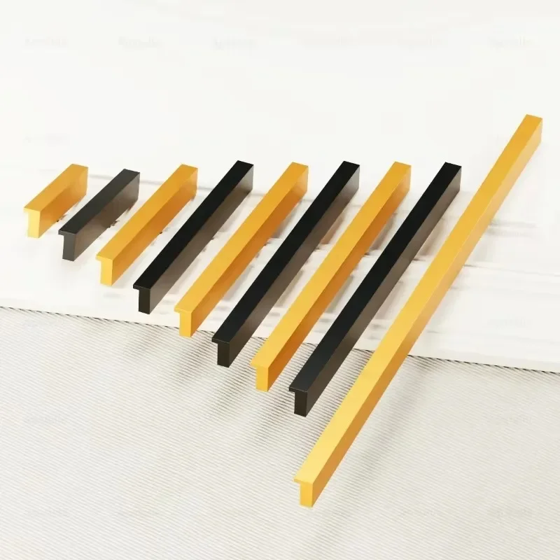 Furniture Hardware 16-800mm Black Long Cabinet Handles Drawer Bedroom Pulls Knobs Black Brushed Gold  Door Handle