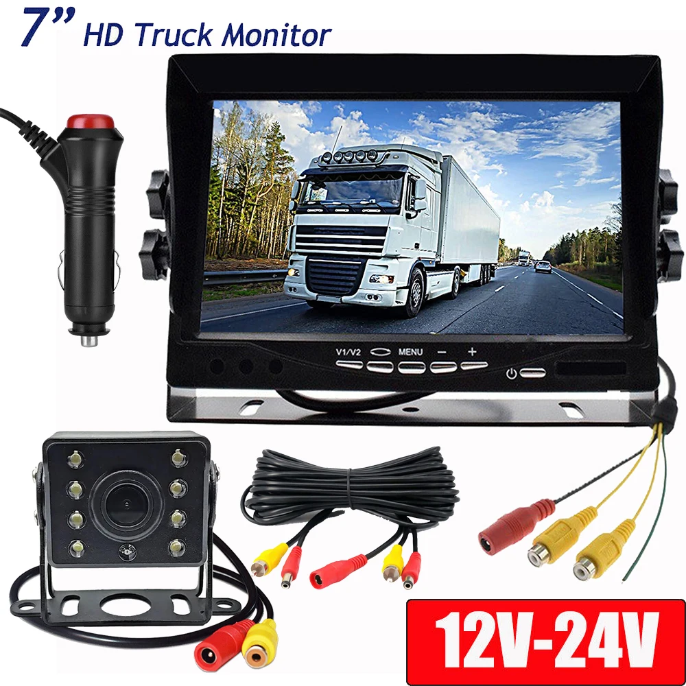 

7"Monitor +Wire Rear View 8 LED Backup Camera Night Vision System For RV Truck Bus Parking Rearview Car Acesssories