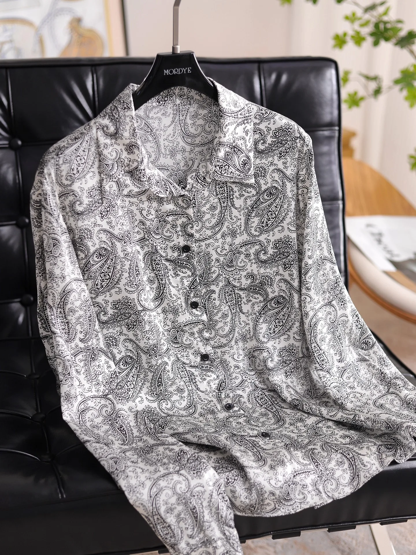 

Retro High-End Walnut Flower Print Silk Long Sve irt Women's Premium Straight Cut Commute Sle Breathable Thin Silk Top