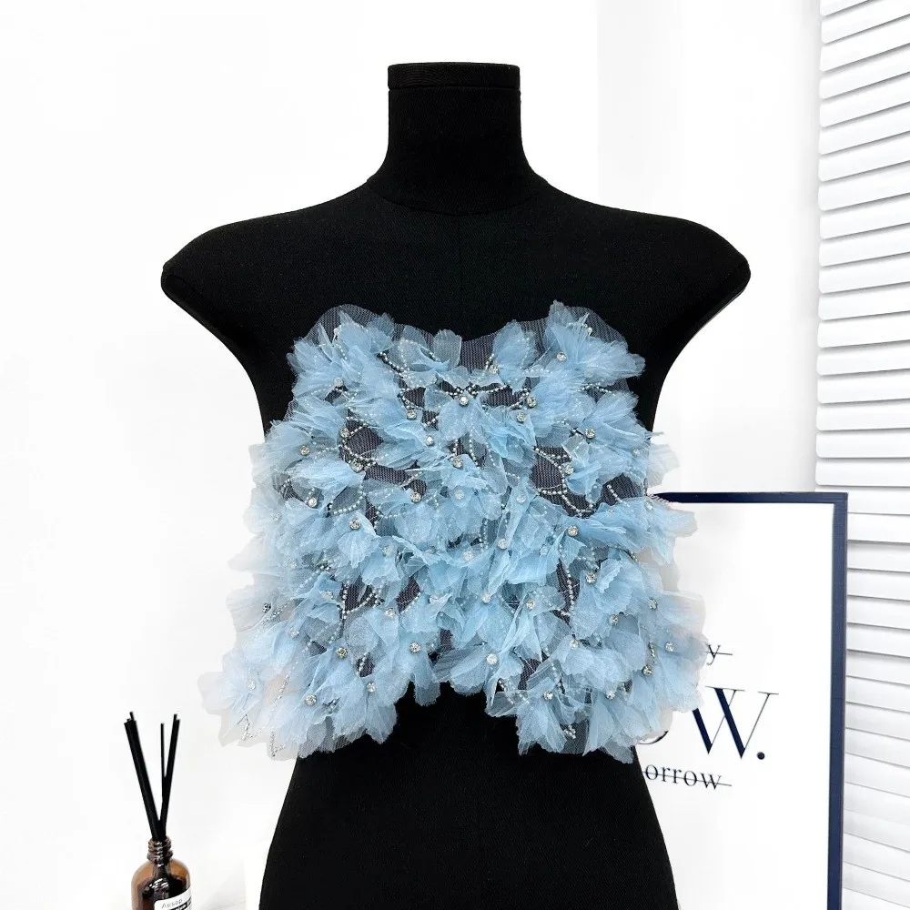 Double Layer Mesh Lace Accessories Heavy Industry Pleated Design Evening Dress Accessories Chest Wrap Ruffle Trim