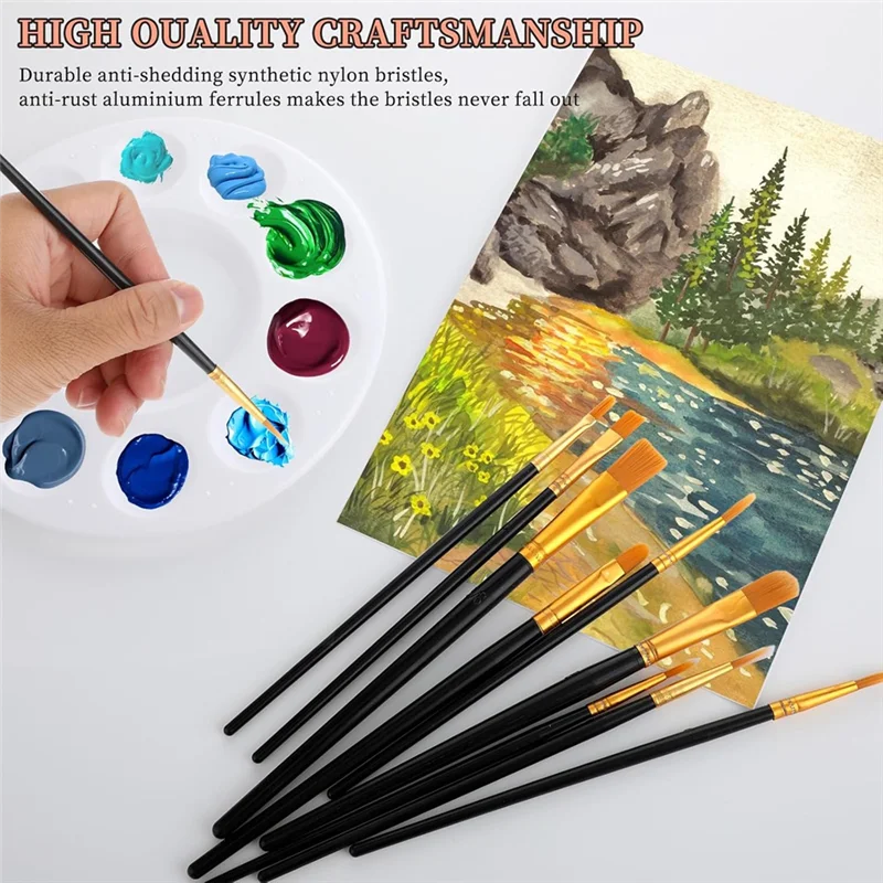 EDT-Paint Brush Palette Set 10 Pieces Nylon Craft Acrylic Paint Brushes 3 Pieces Round Paint Tray Palette For Painting