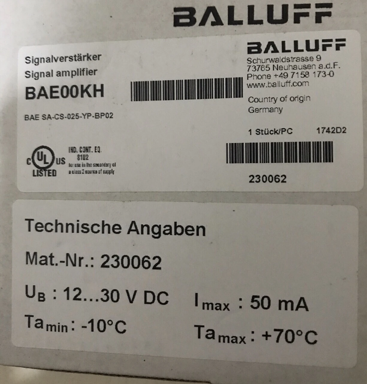 BAE00KH Balluff Eae… - image