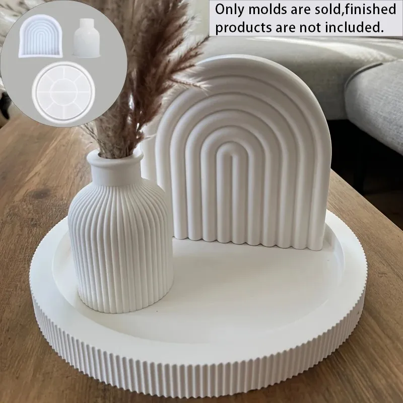 DIY Silicone Mold High Arch Striped Tray Vase Molds for Home Decoration Gypsum Concrete Resin Craft Making，