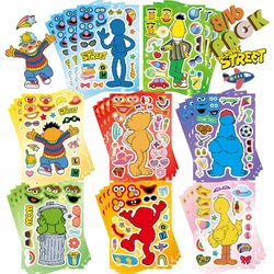 Autocollants de puzzle de rue de sésame, faire un visage, assembler un puzzle, bricolage, dessin animé, jouet éducatif pour enfants, récompense, fête, décoration, cadeau, 8 feuilles, 16 feuilles