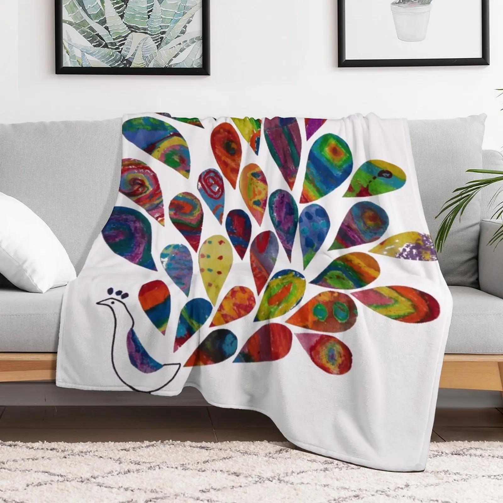 HHPS Art Show, Class 2J, Oil Pastels: Precious Peacock Throw Blanket Cozy Throw Blanket Birthday Gift for Him Her