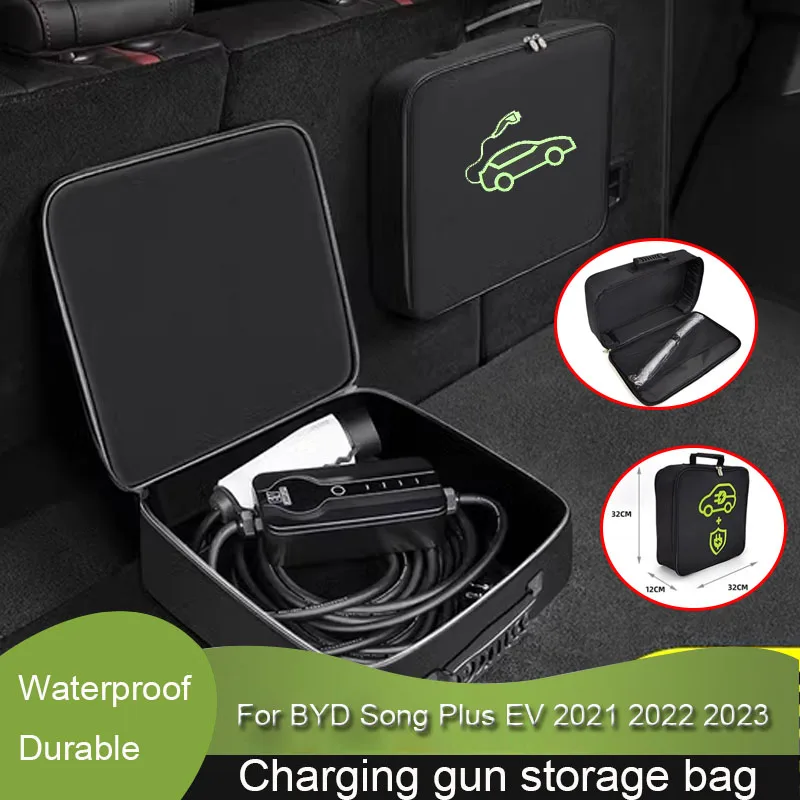 

EV Car Portable Charging Cable Storage Carry Bag Waterproof Retardant Trunk Storage Box For BYD Song Plus EV 2021 2022 2023 2024