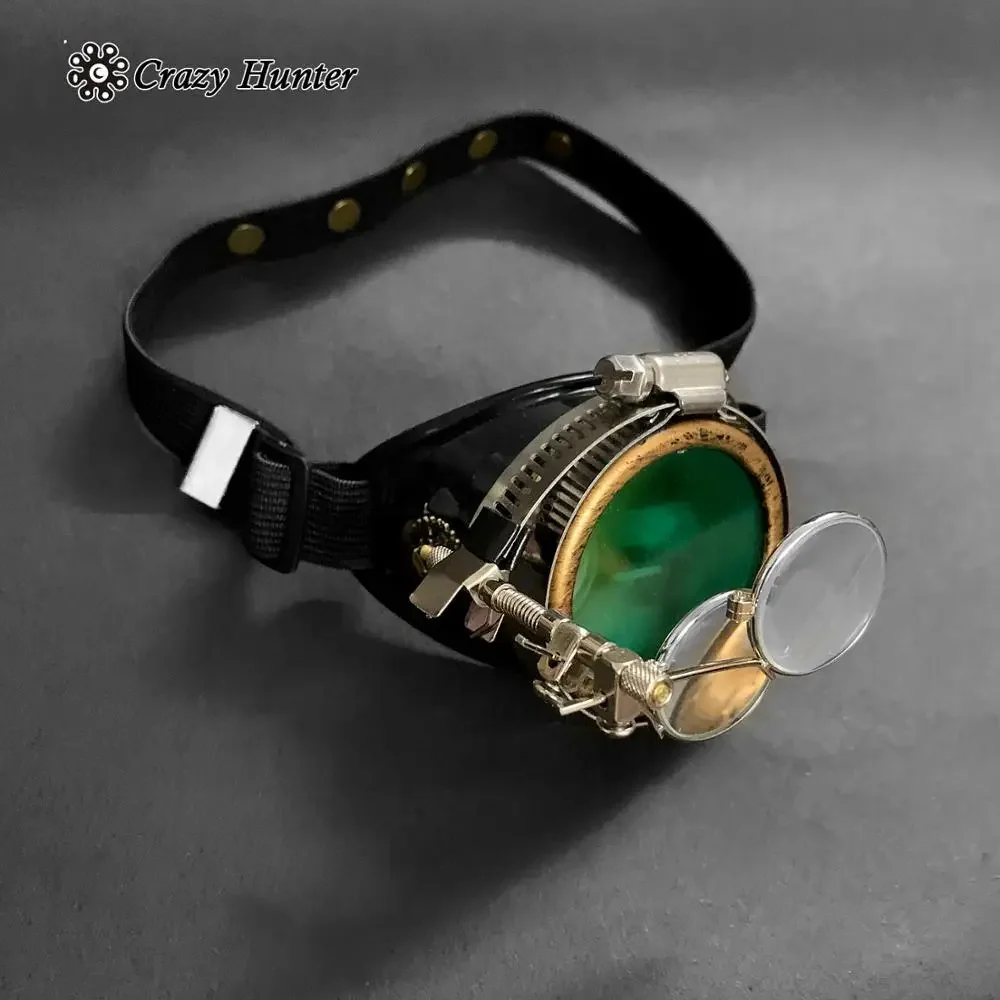 Steampunk Goggles Goth Cosplay Green Glasses Vintage Party Fancy Dress