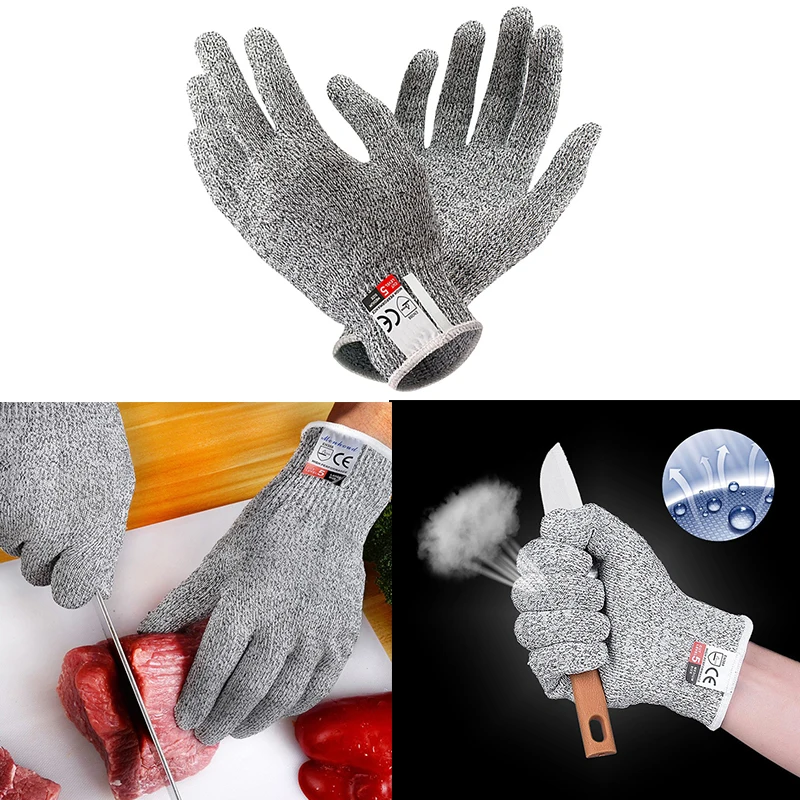 2PCS Grade 5 Anti Cutting Gloves Kitchen HPPE Anti Scratch Glass Wood Cutting Safety Protection Horticulturist Protector Gloves