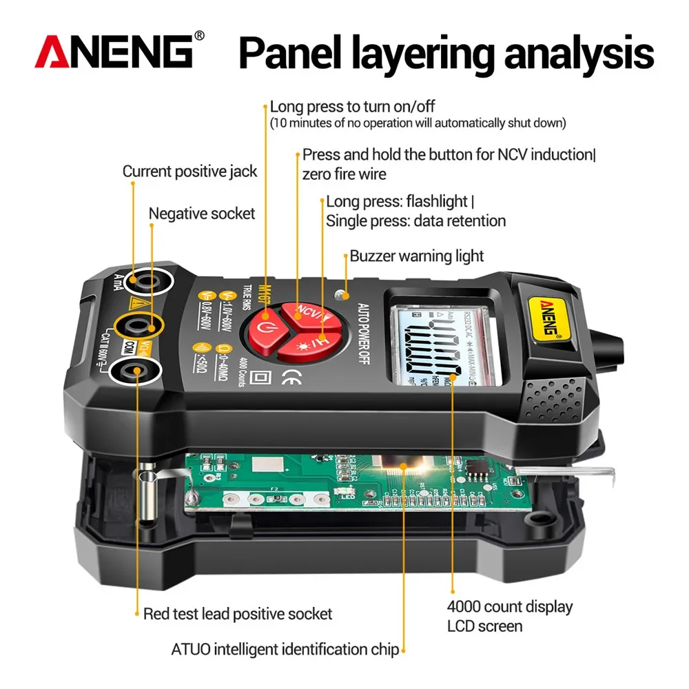 ANENG M167 l Multimeter Digit Intelligent Anti-burn Tester 4000counts Multimetro True Rms Tranistor Meter with NCV Data Hold To