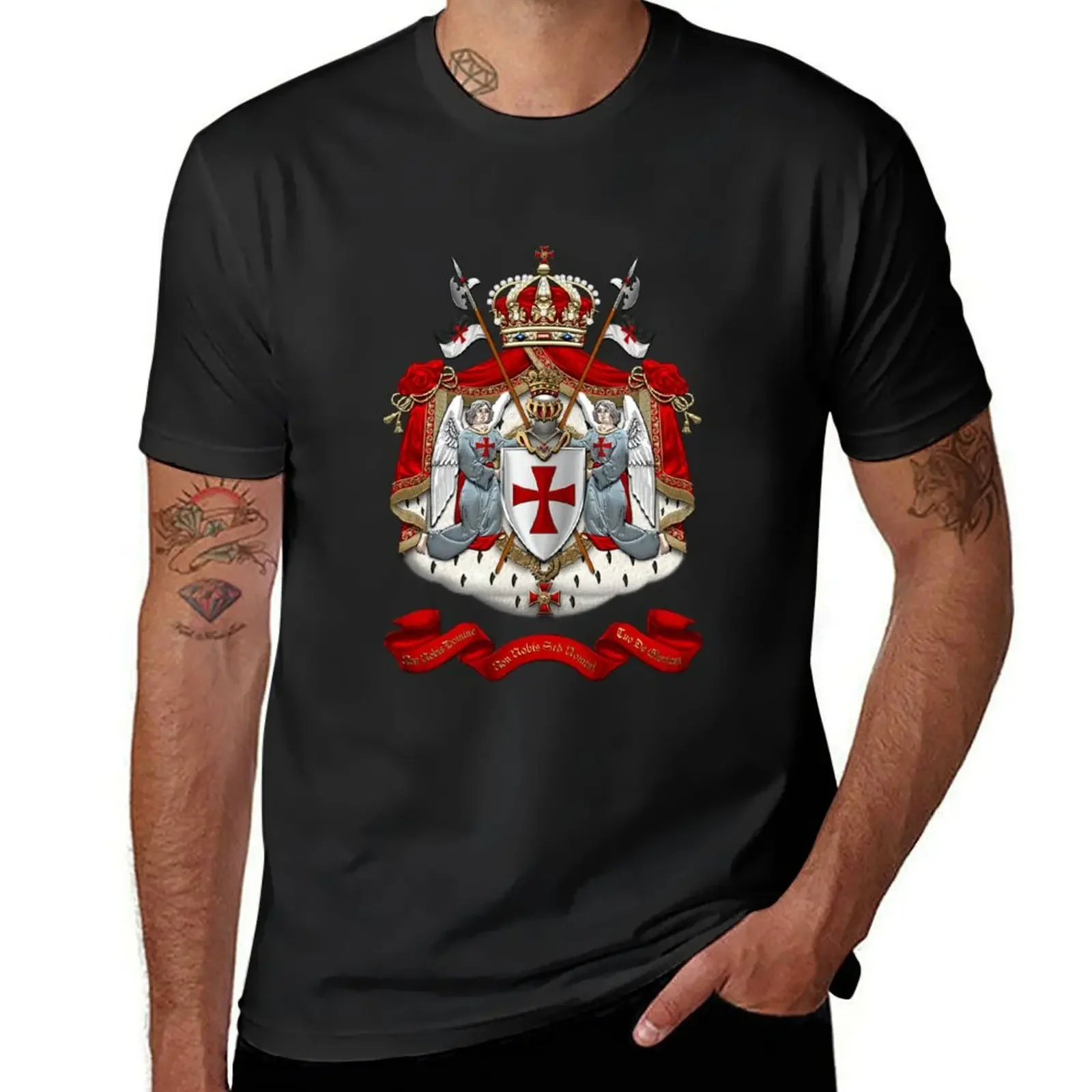 

Knights Templar - Coat of Arms over Black Velvet T-Shirt hippie clothes blue archive blanks t shirts for men graphic