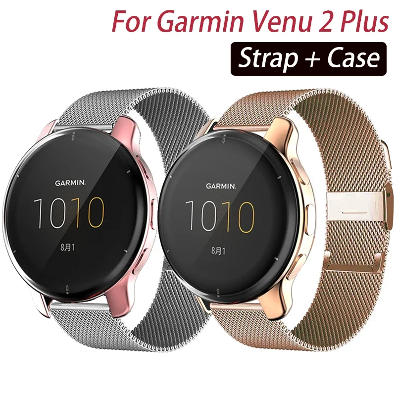 Pulseira para garmin venu 2 plus/venu 2s relógio inteligente pulseira de metal para garmin vivoactive 4 4S cobertura completa caso proteção quadro