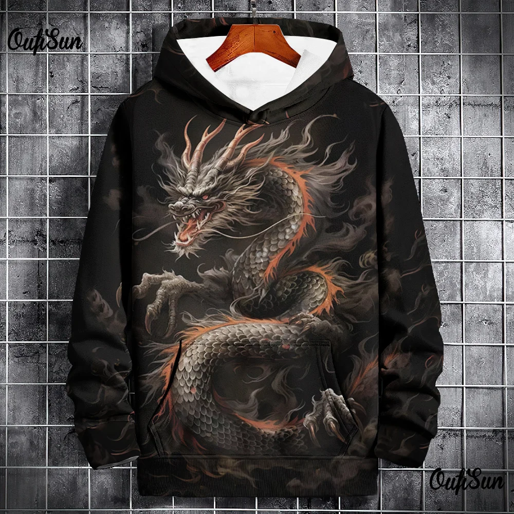 

2024 New Hoodies For Men 3d Animal Dragon Print High Quality Men's Pullover Daily Casual Long Sleeve Loose Oversized Sweatshirts