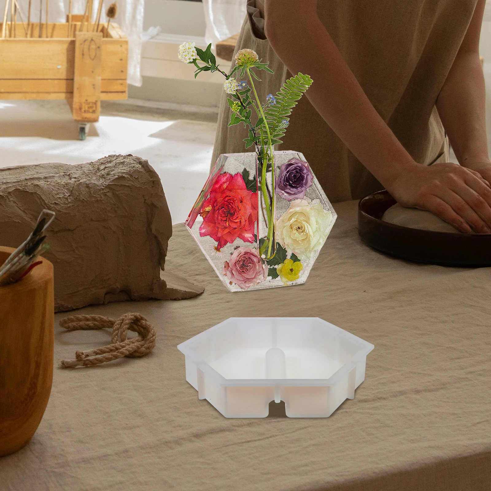 

Hexagon Vase Silicone Holder Silicone Vase Mold Round Tube Epoxy Jewelry Accessories Craft Reusable NonStick