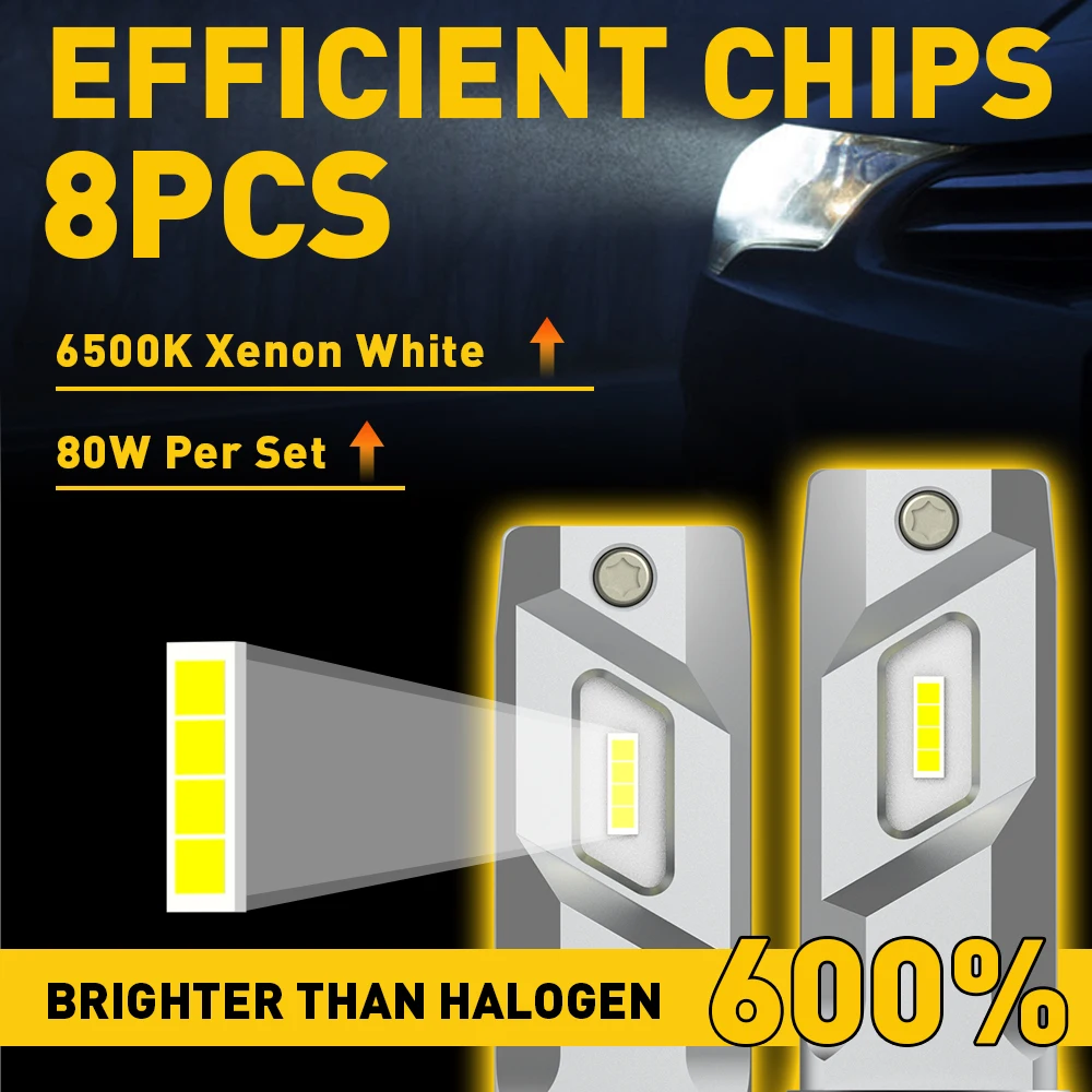 AUXITO 2Pcs Fanless H7 LED Bulb 1:1 Mini Size Head Lamp Wireless CSP LED Chips H7 Car LED Headlight Bulbs 80W 6500K White 12V