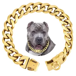 Stainless Steel 19MM Gold Dog Chain Collar Chew Proof Pet Chains Collars for Large Dog