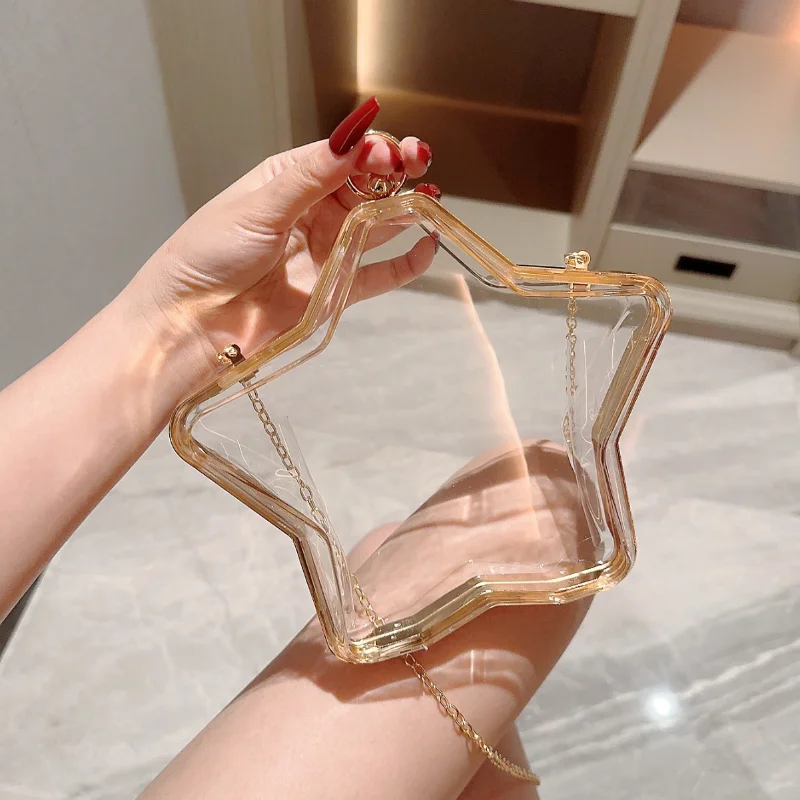 Fashion Star Shaped Acrylic Evening Bags New Transparent Chain Crossbody Bags Party Clutch Bag Women Trend 2024 Banquet Handbags