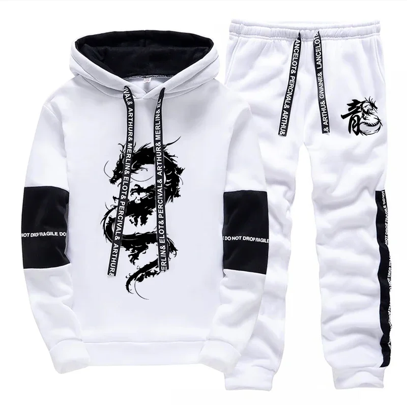 Autumn Winter Mens Tracksuit Print Casual Sweatshirts Streetwear Outdoors Sports Jogging Mens Clothing Single Piece Hoodie Pants