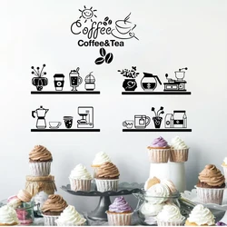 Large Coffee Bean Milk Tea Cafe Cup Wall Sticker Kitchen Coffice Break Bread Coffee Shop Cafe Glass Decals Home Decor