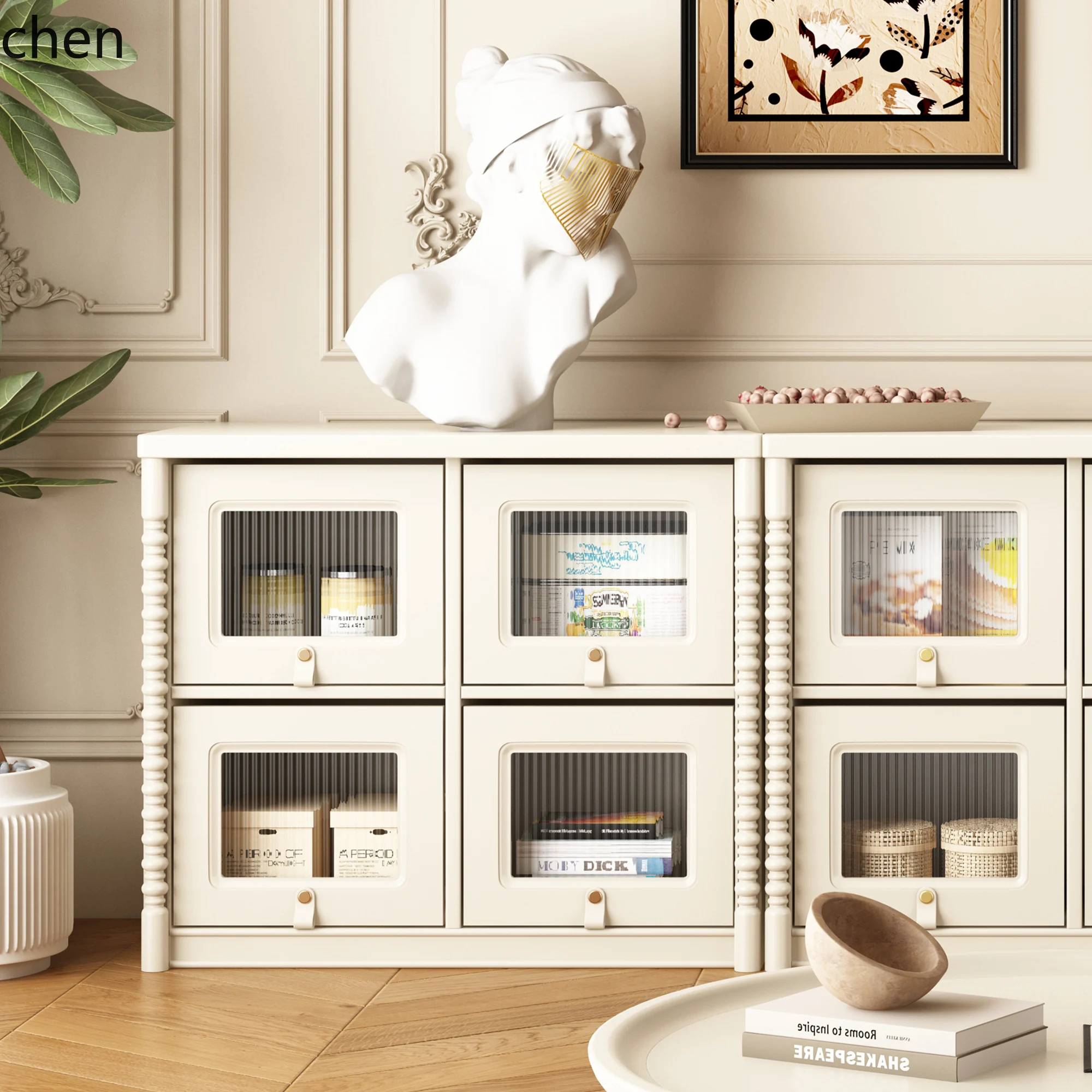 ZML Solid Wood Combination TV High Cabinet Module Combination Display Cabinet Living Room Furniture Floor Cabinet