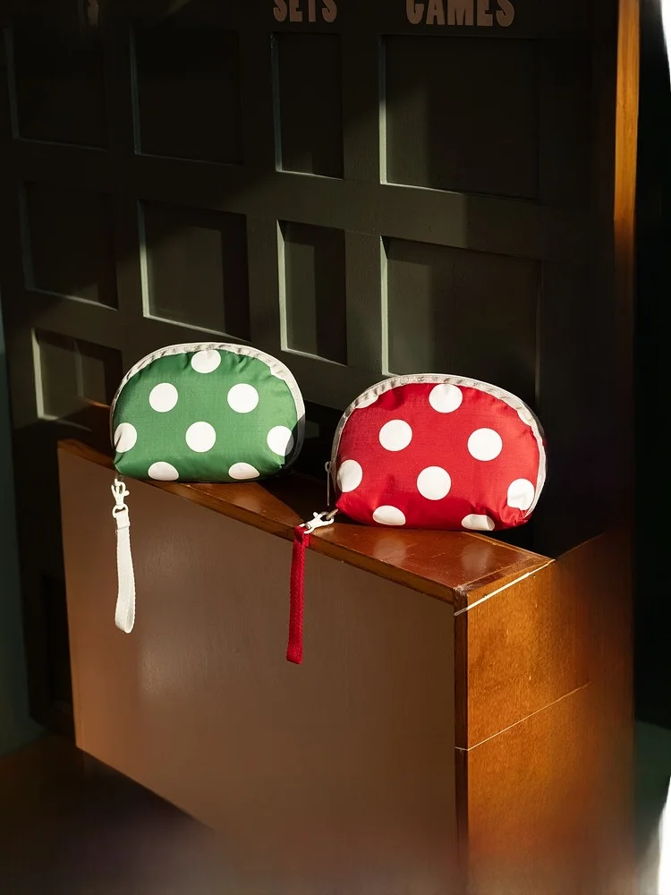 

LeSportsac Polka Dot Handbag Faionable Red And White Cheered Clutch eup Storage Bag Soft Fabric Zipper Closure Small Size