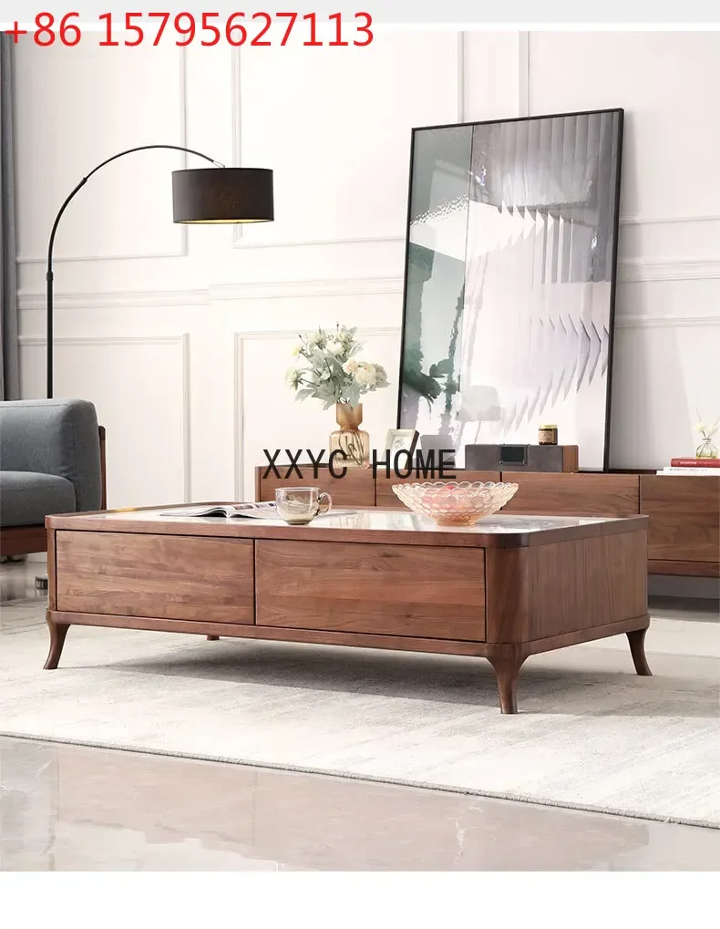 

Журнальный столик из массива черного ореха в скандинавском стиле, современный минималистичный, с каменной столешницей, для гостиной