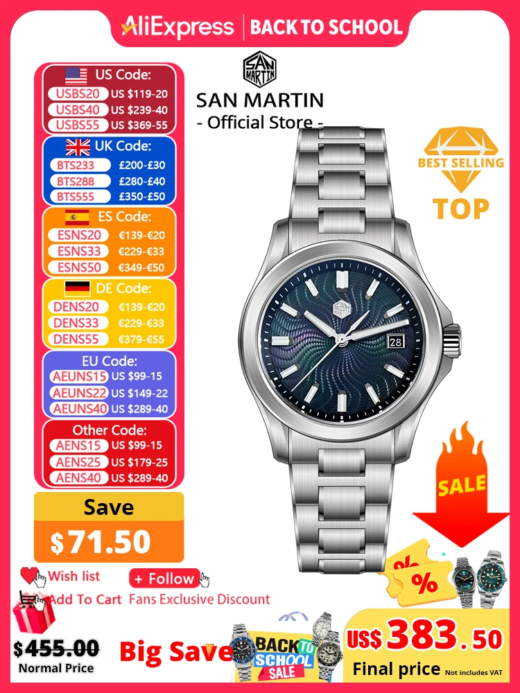 Guilloché Dial Watch - San Martin officiële 39 mm Guilloche