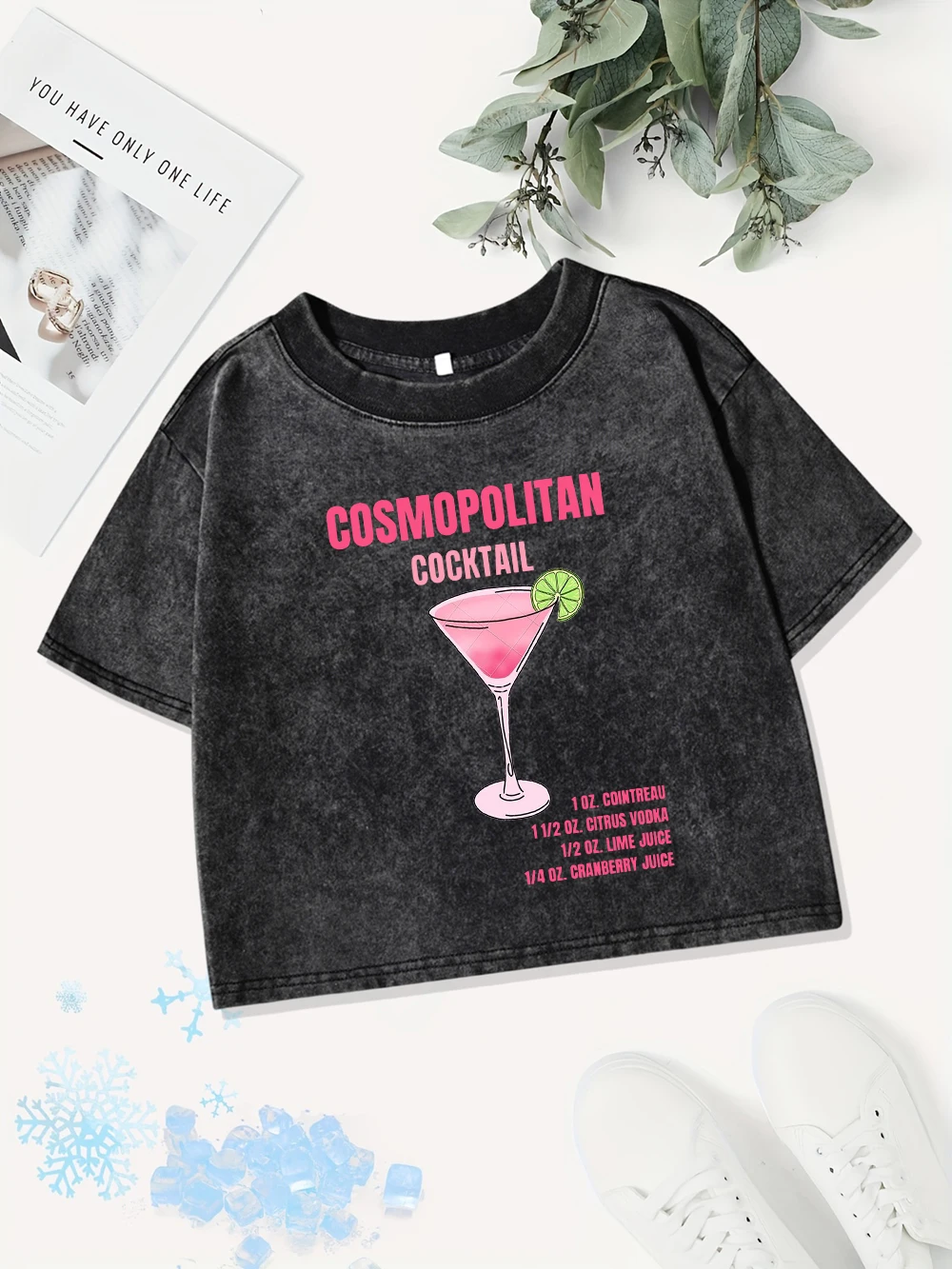 

Сексуальные хлопковые укороченные топы, женские потертые футболки в международном стиле с коктейльным принтом, летняя одежда обычного кроя с круглым вырезом, уличная одежда Y2K